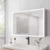 Bathroom Medicine Cabinet With Lights, LED Medicine Cabinet With Mirror, Double Door Lighted Medicine Cabinet & Defogger, Dimmer, Clock & Temp Display, 2 Outlets & USB Ports - Silver - Image 8