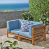 Oana - 2 Piece Love Seat Set, Acacia Wood Frame With Water Resistant Cushions - Blue - Image 2