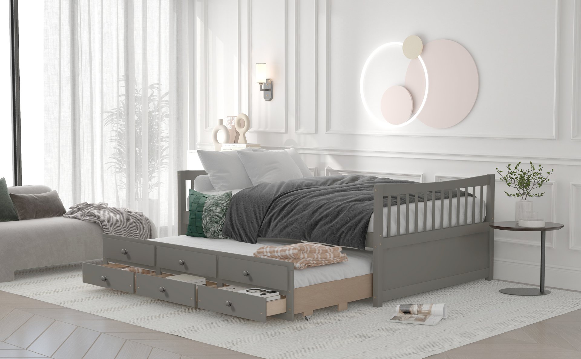 Full Size Daybed With Twin Size Trundle And Drawers - Gray - Image 4
