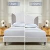 Hannah - Queen Upholstered Wingback Bed Size, Tall Headboard Upholstered Queen Bed, Premium Textured Canvas Chenille Look, Minimalist Designs, No Box Spring Needed - Ivory - Image 9