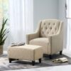 Elegant Upholstered Armchair With Ottoman Set - Beige - Image 2