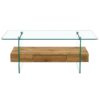 Modern 2 Tier Coffee Table Clear Tempered Glass And Wood Grain Multifunctional Storage Design - Natural Wood / Transparent - Image 11