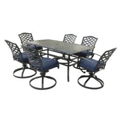 Rectangular 6 Person 68" Long Aluminum Dining Set With Cushions With Swivel Chairs - Navy Blue