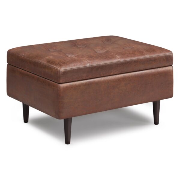 Shay - Mid Century Small Coffee Table Storage Ottoman - Distressed Saddle Brown
