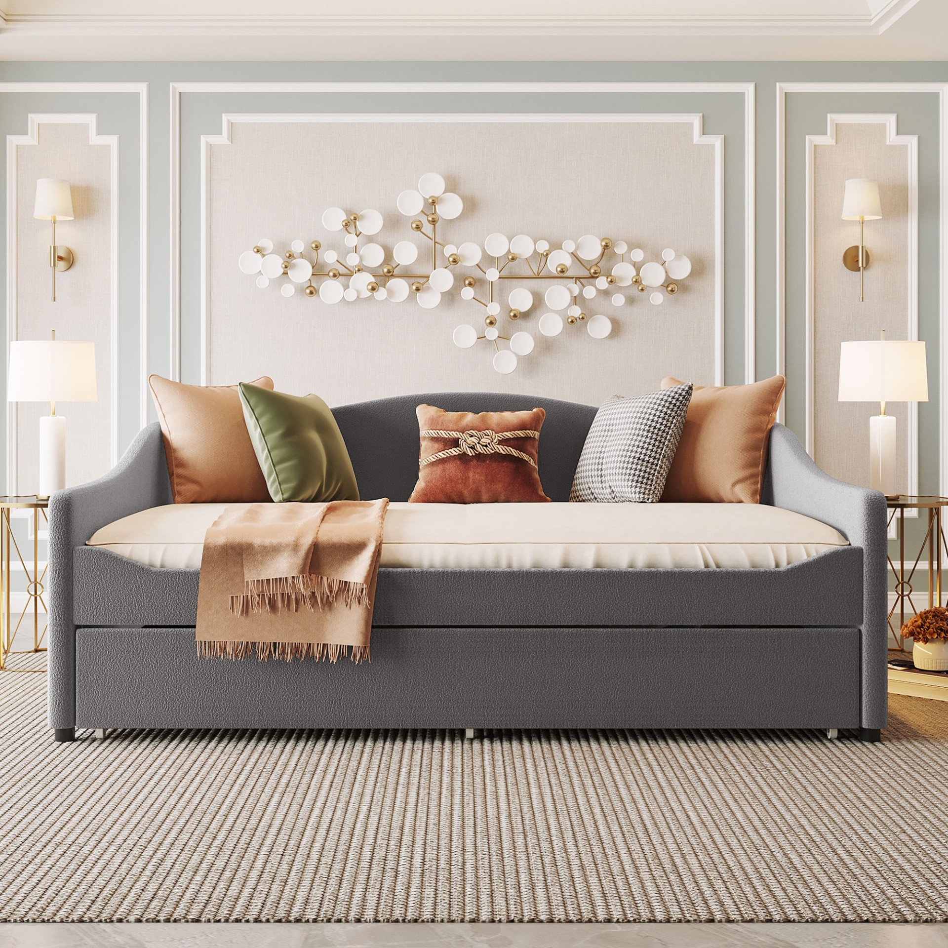 Full Size Upholstered Daybed With Light And Trundle - Gray - Image 2