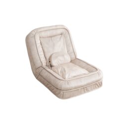 Upholstered Human Dog Bed And Pets Bean Bag Floor Sofa With Massage Pillow, 5 Adjustable Positions & 2 Soft Pillows, Velvet With Foam And Iron Plastic Frame - Beige