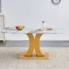 Modern Minimalist Dining Table With Imitation Marbled Glass Top And Legs For Kitchen And Living Room - Gold - Image 5