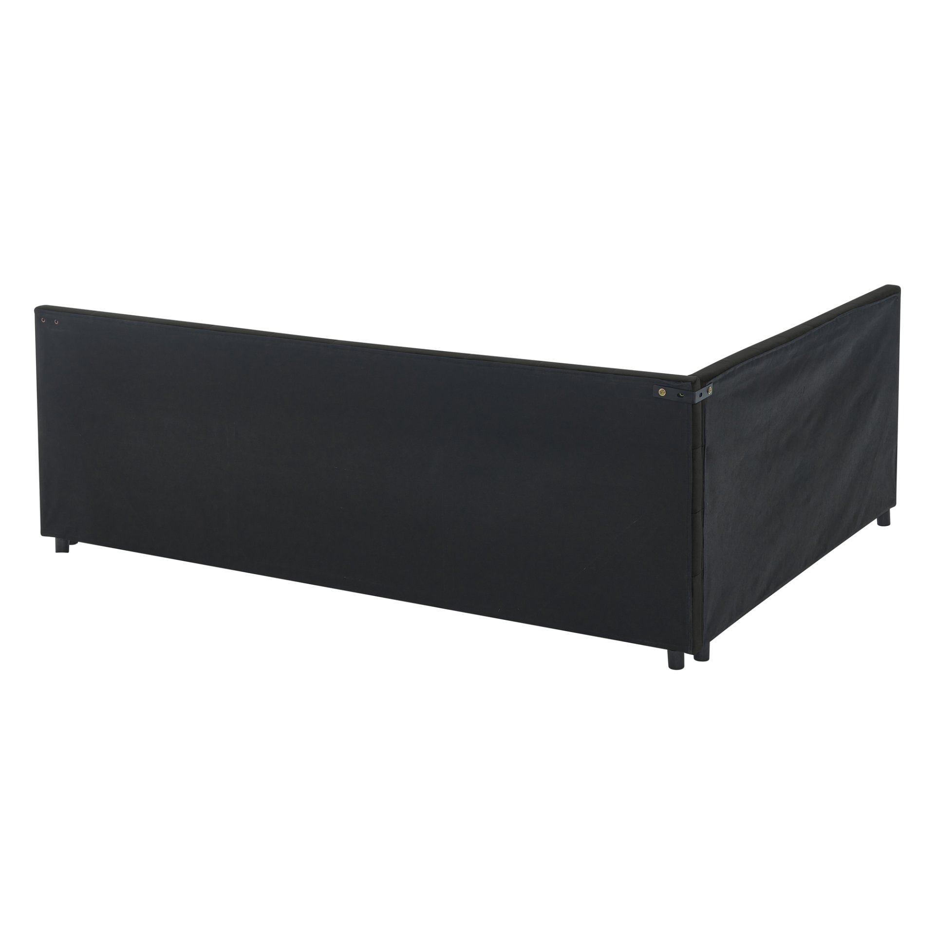 Mid Century Velvet Queen Size Upholstered Tufted Bed Frame With Backrest And Armrests - Black - Image 13