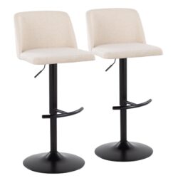 Toriano - Contemporary Adjustable Barstool With Swivel With Rounded T Footrest (Set of 2) - Cream / Black