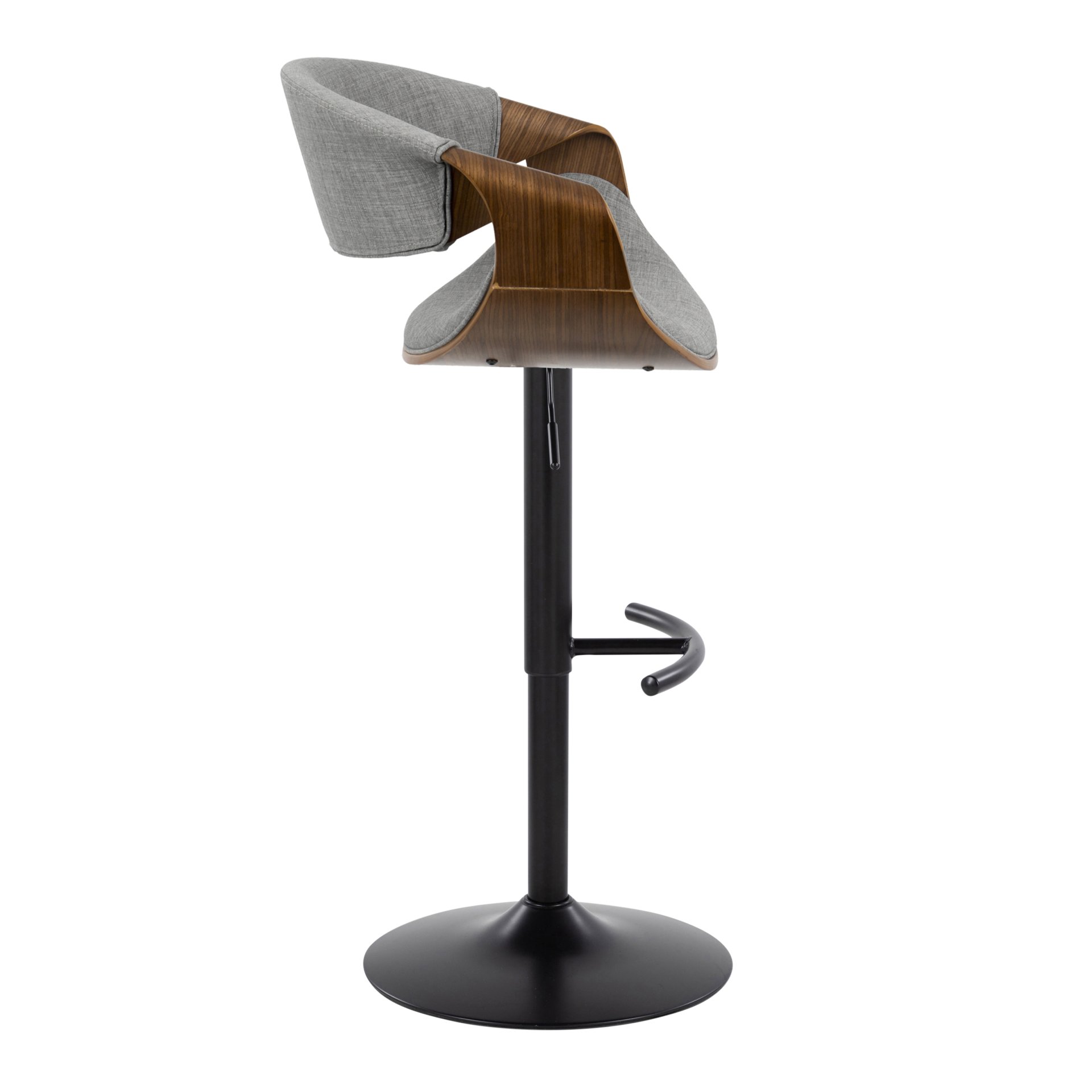 Curvo - Mid-Century Modern Adjustable Barstool With Swivel With Rounded T Footrest (Set of 2) - Gray / Black - Image 3