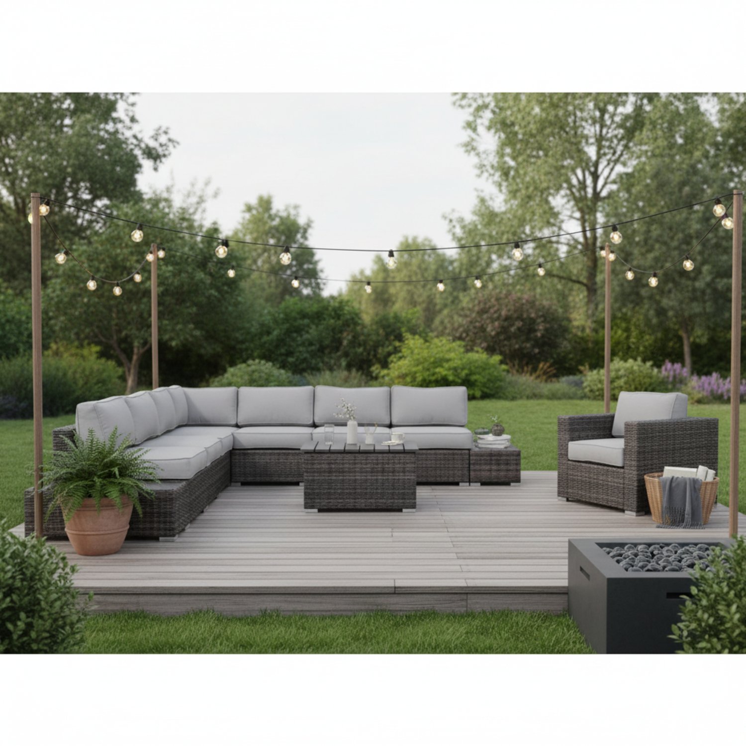 Wicker Patio Seating Group For 7 With Plush Cushions - Brown - Image 3