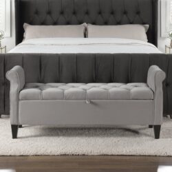 Jacqueline - Tufted Roll Arm Storage Bench - Opal Gray