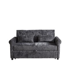 3 In 1 Loveseat Sofa Bed Chenille Fabric Pull Out Couch Sleeper Full Back Frame, Seat Frame, Armrests & 2 Pillows - Dark Gray