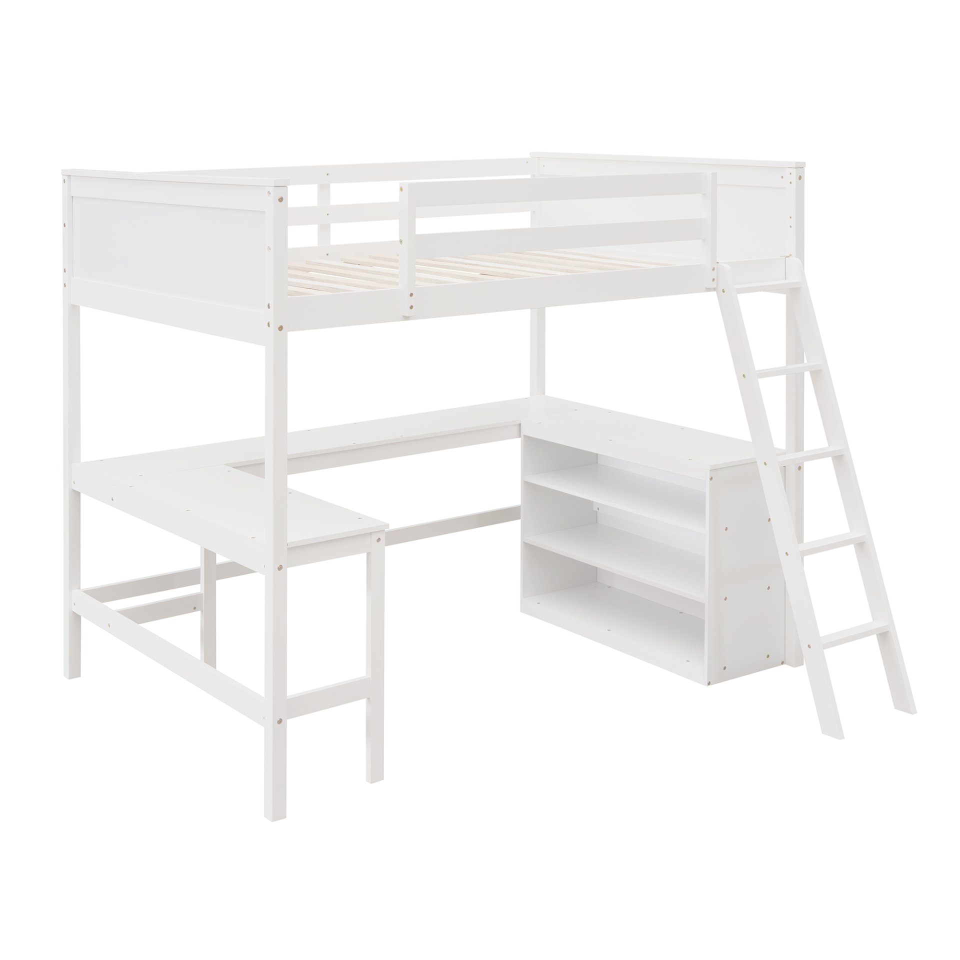 Full Size Loft Bed With Shelves With Desk - White - Image 9