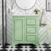 Bathroom Vanity Cabinet With Ceramic Basin, 3 Drawers And Adjustable Shelves - Green - Image 4