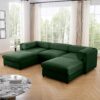 Elegant Chenille Sofa With Storage Seat And Ottoman U Shaped 3 Seater Cylindrical Backrest And Armrests - Green - Image 15