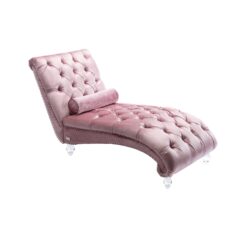 Velvet Chaise Lounge Indoor, Button Tufted Upholstered Chaise Lounge Chair With Pillow - Pink