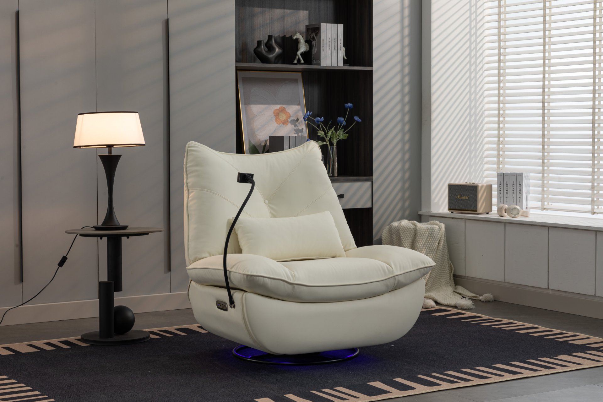 270 Swivel Glider Recliner Chair, Power Recliner Rocking Chair, USB Port Charge For Nursery Chair With Atmosphere Lamp For Living Room Bedroom Apartment - White - Image 12