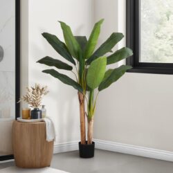 55" Tall, Artificial Plant, Banana Tree, Indoor, Faux, Fake, Floor, Greenery, Potted, Real Touch, Decorative - Green / Black