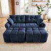 Cozy Plush 2 Seater Sofa Set With Ottomans And Throw Pillows - Blue - Image 5