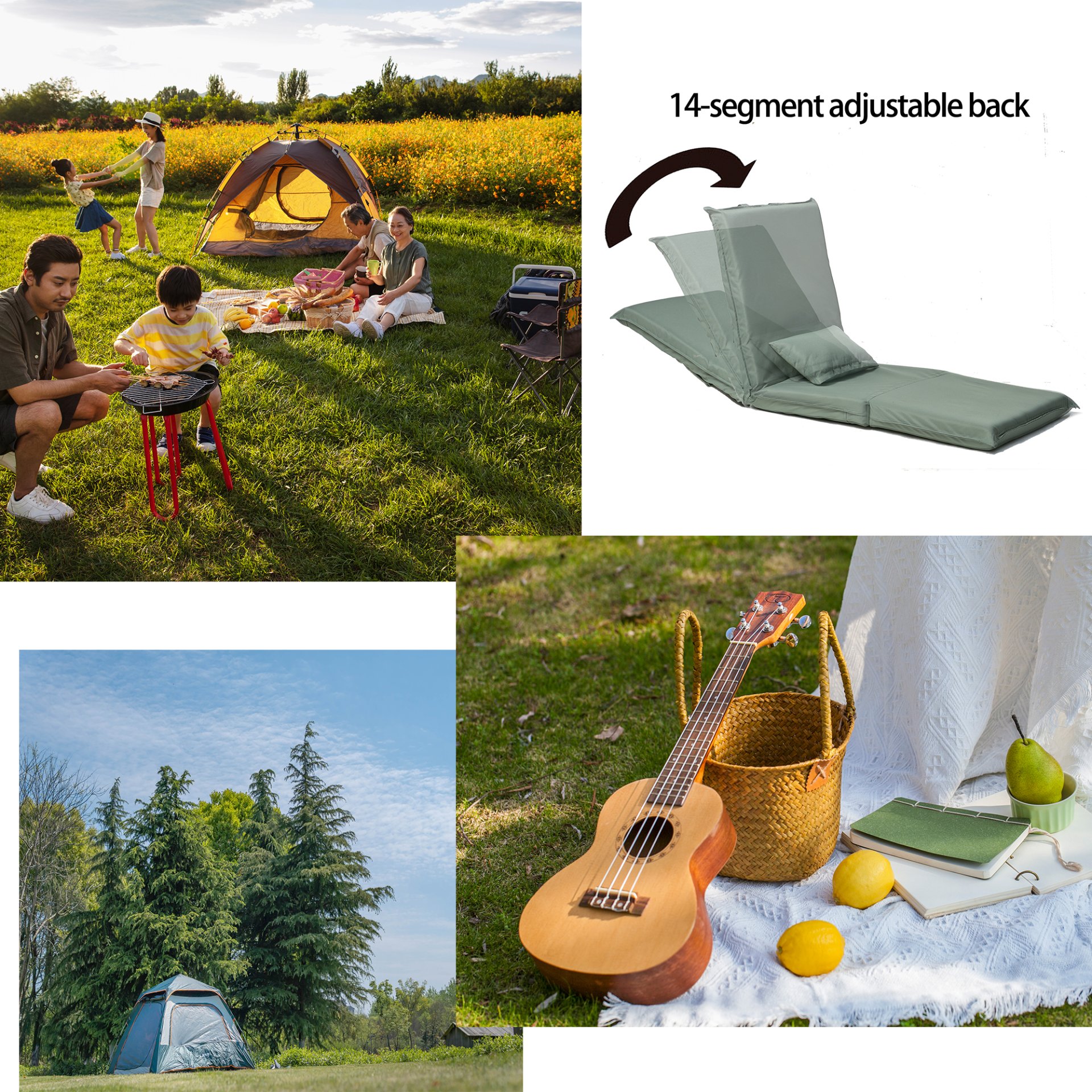 Foldable Portable Camping Chair With Carry Bag 14 Position Adjustable Recliner For Adults Cotton & Metal Frame For Outdoor Travel, Picnic, Or BBQ - Light Green - Image 5