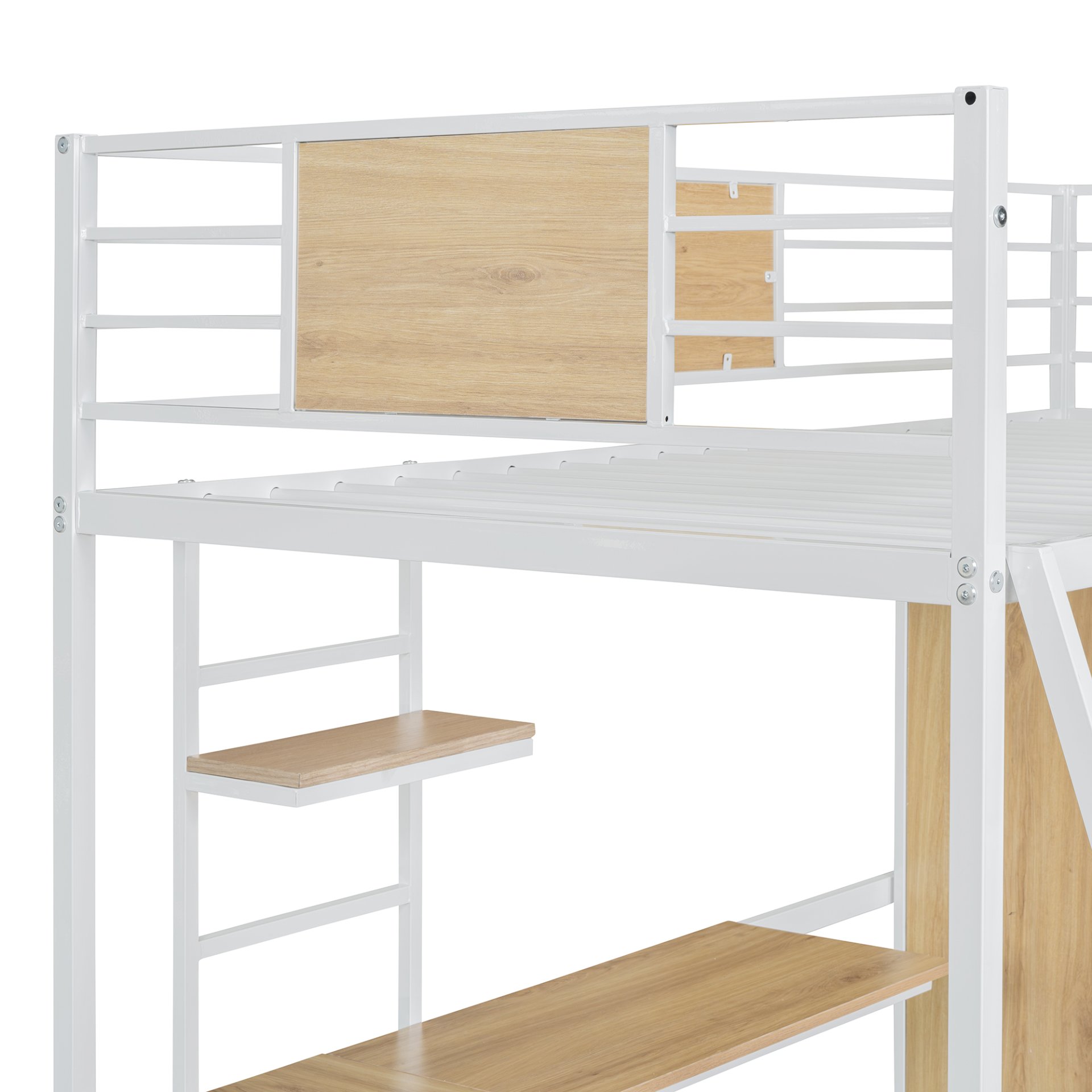 Twin Size Loft Bed With L Shape Desk And Wardrobe - White - Image 14