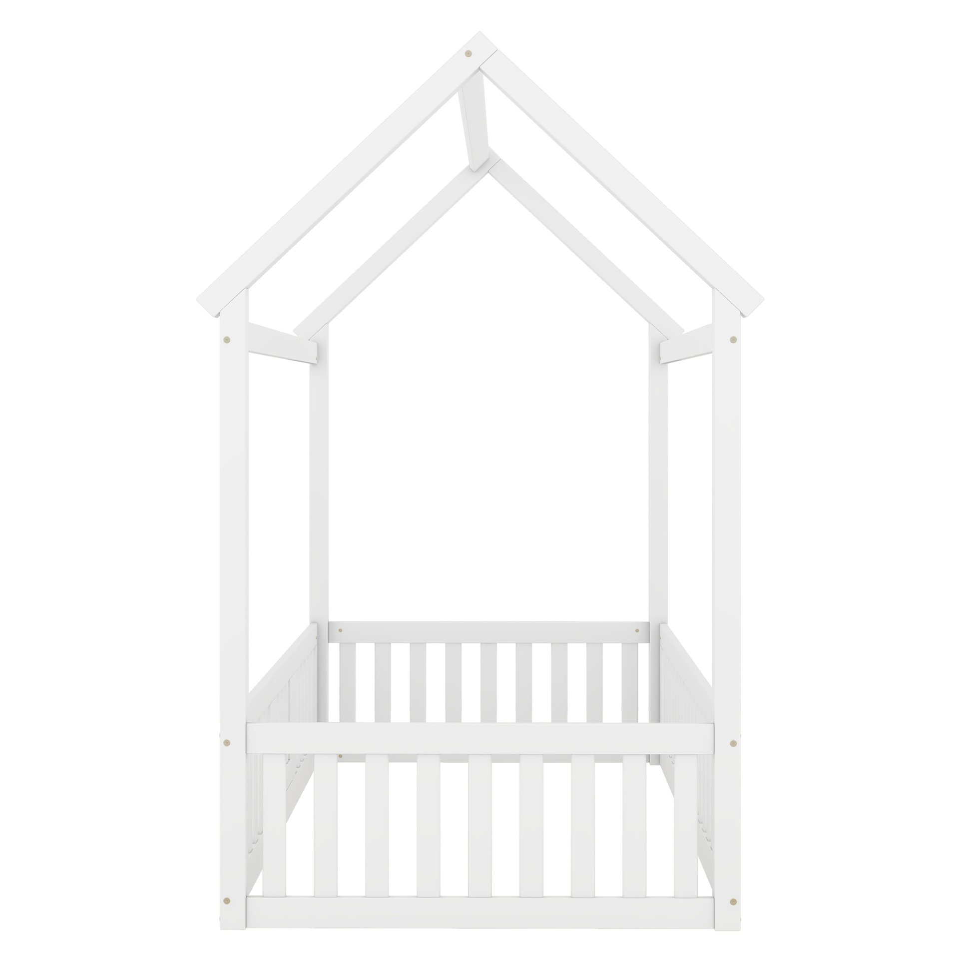 Twin Wood House Bed With Fence And Door - White - Image 9