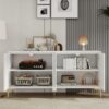 Multi Functional Storage Cabinet, 4 Door Sideboard With Unique Texture, Adjustable Shelves - White - Image 6