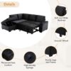 Sleeper Sectional Sofa, L-Shape Corner Couch Sofa Bed With Storage Ottoman & Hidden Arm Storage & USB Charge For Living Room Apartment - Black - Image 6