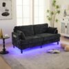 Modern Style Chenille 2 Seater Sofa With LED Light, USB Port And Storage Bag - Black - Image 13
