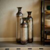 Modern Droplet Shaped Floor Vase Set, Glazed Metal Decorative Vases 3 Piece Home Accent For Living Room - Gold / White - Image 6