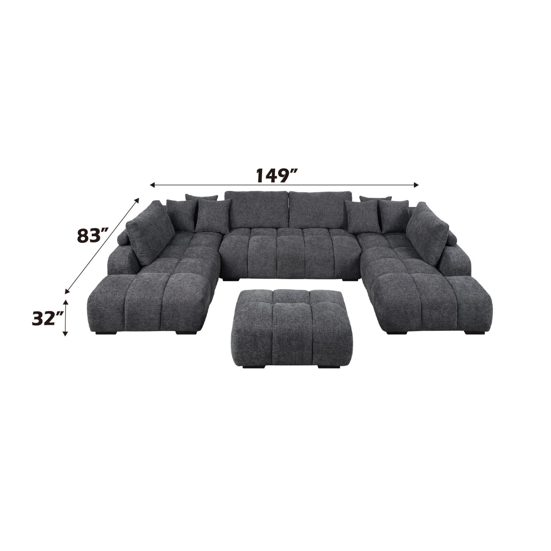 Chosen - Sectional Sofa With Toss Pillows With 2 Chaises With Ottoman - Gray - Image 2