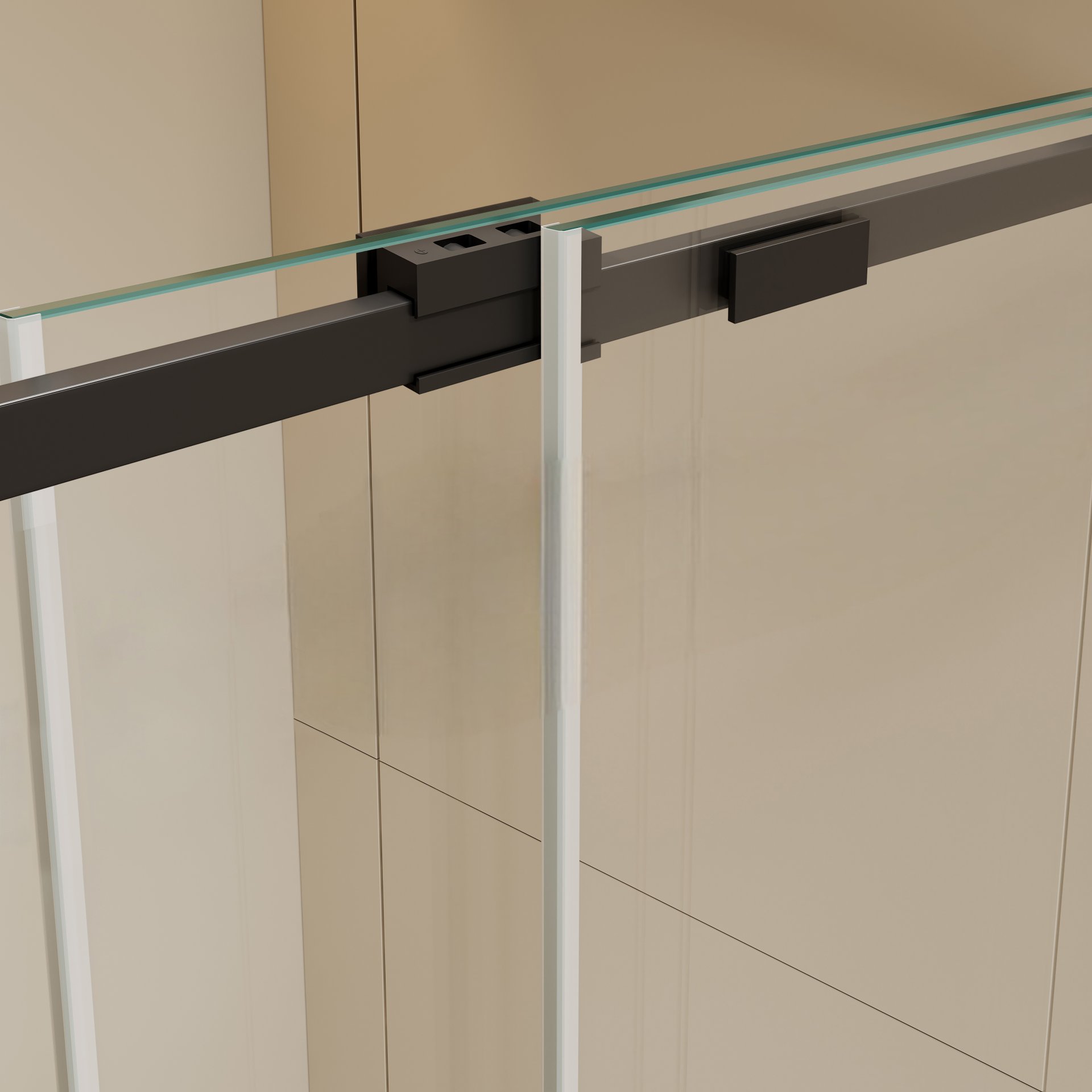 Semi Frame Single Sliding Shower Door, 304 Stainless Steel, 5 / 16" Tempered Clear Glass - Matte Black - Image 7