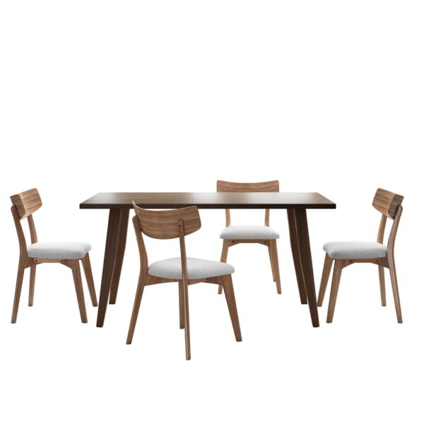 5 Piece Mid Century Dining Set With Walnut Frame And Upholstered Dining Chairs - Light Beige / Brown