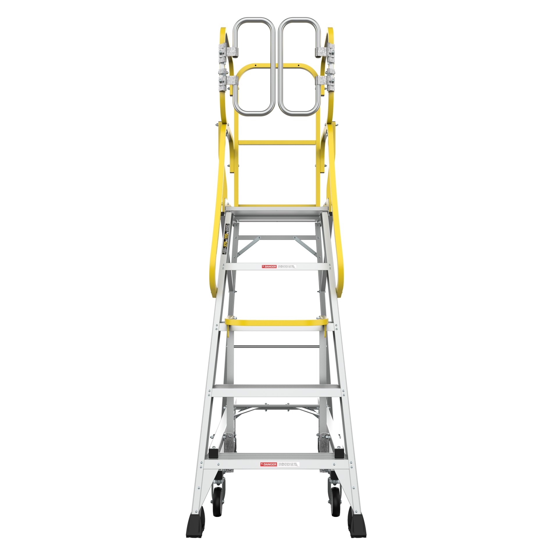 Heavy Duty Aluminum Rolling Platform Ladder With 5 Steps, 375Lbs Capacity - Silver - Image 4