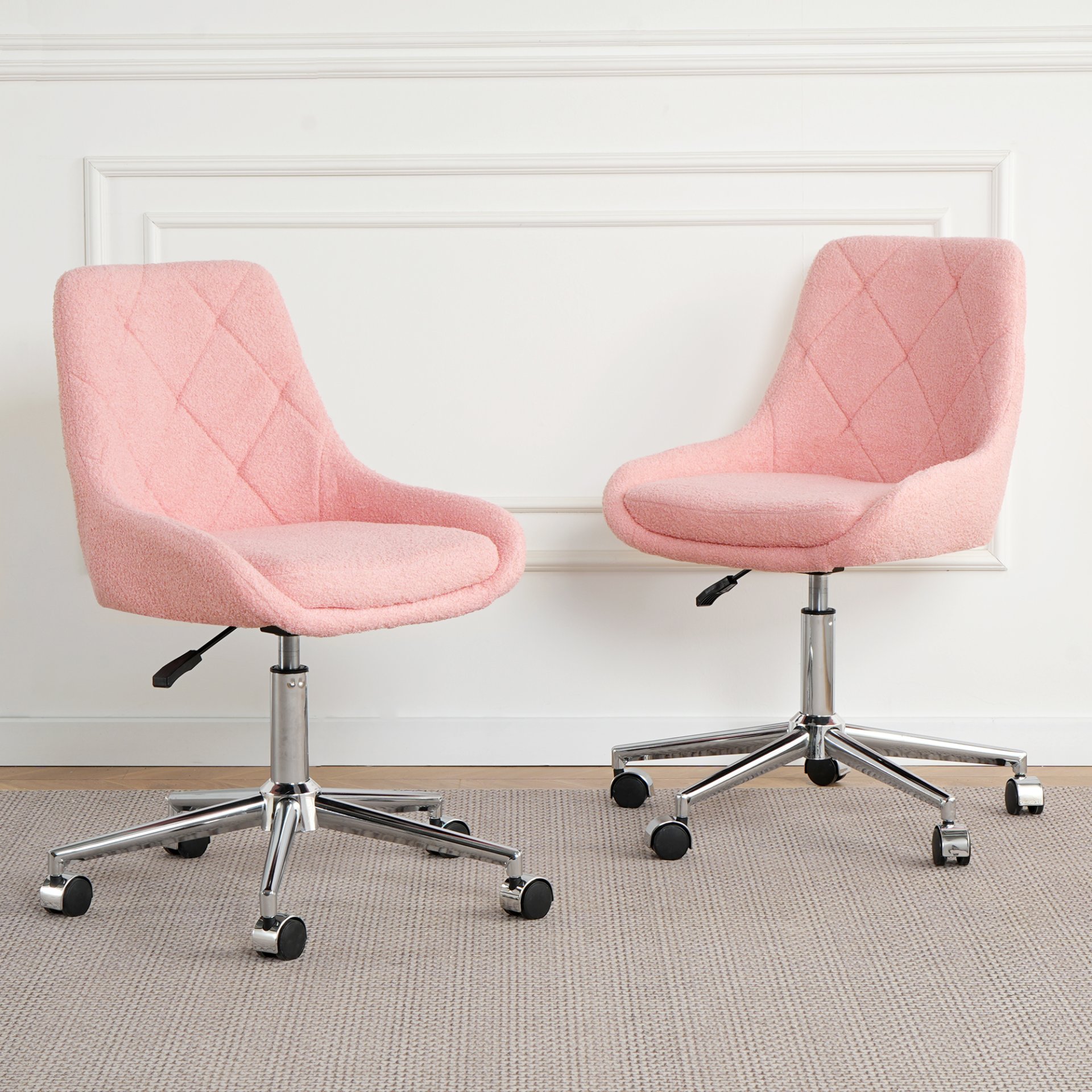 Modern Teddy Velvet Fabric Dining Chair With Golden Electroplated Legs, Soft And Comfortable, Adjustable And Space Saving - Pink - Image 17