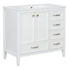 Vintage Style 36" Bathroom Vanity With Sink, Soft Closing Door, 4 Different Size Drawers Frame - White - Image 15