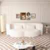Modern Floor Sofa With 2 Pillows, Convertible Teddy Fabric Foam Filled Sleeper Sofa Bed, Full Size Folding Mattress For Living Room Guest Bed, Playroom, No Assembly Required - Beige - Image 4