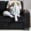 Modern Sofa 3 Seater Compressed Couch With Cup Holders - Black - Image 10