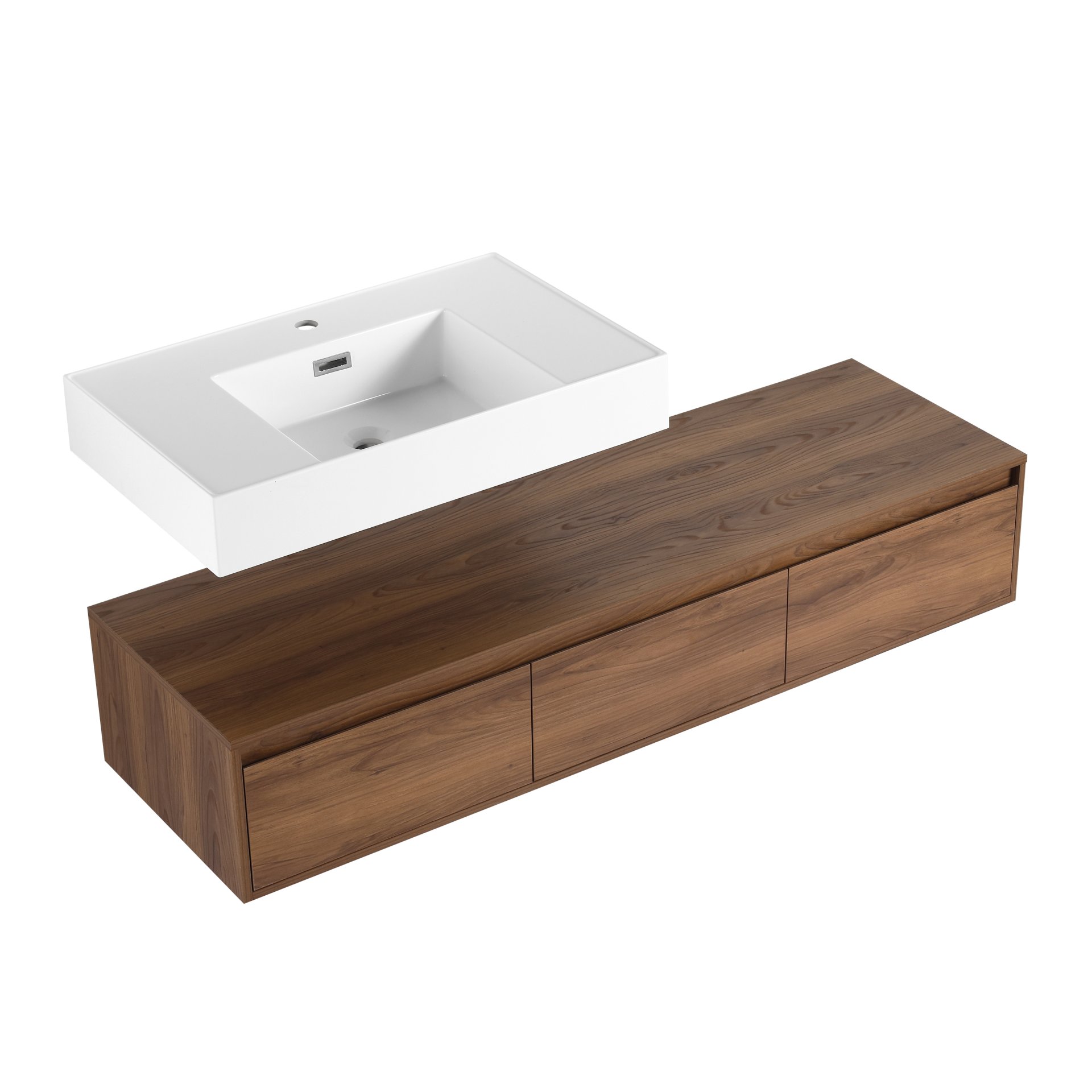 Modern Wall Mounted Bathroom Vanity With Resin Sink And Soft Close Drawer - Brown Ebony - Image 14