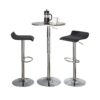 Ale - 3 Piece Bar Set Bistro Round Contemporary Adjustable Oval Footrest - Silver / Chrome - Black - Image 2