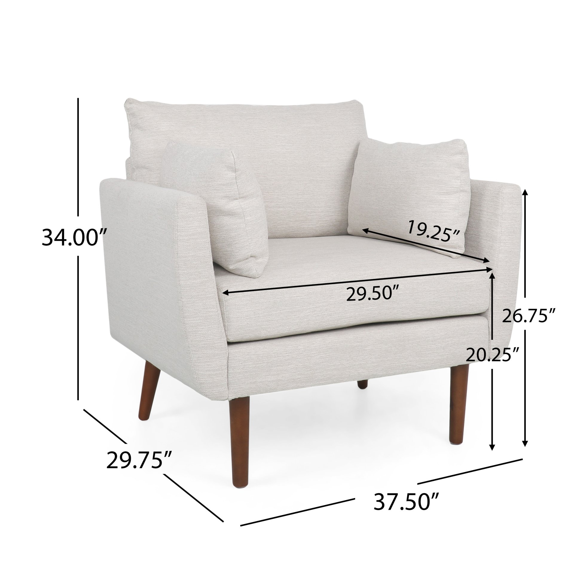 Luminate - Upholstered Fabric Club Chair With Tapered Legs And 2 Accent Pillows - Beige - Image 3