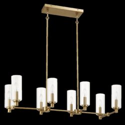 Willow - 8 Lights Island With Clear Ribbed Pendant Lamp Satin - Antique Brass / Clear / Gold