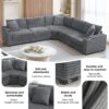 Convertible L Shaped Sectional Corner Couch With Armrest Storage Cup Holders USB Charger, Irregular Corner Oversized Comfy Modular Sofa - Gray - Image 19