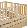 Full Size Daybed With Fence Guardrails And 2 Drawers, Split Into Independent Floor Bed & Daybed - Natural - Image 14