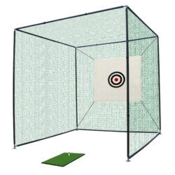 Golf Practice Net Cage With Metal Frame Hitting Net Kit Indoor Outdoor - Black