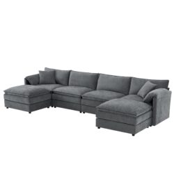 Modular Sectional With Deep And Wide Seat, U Shaped Cloud Couch Set With Double Cushions 6 Seat Sofa With Movable Ottomans Oversized - Dark Gray