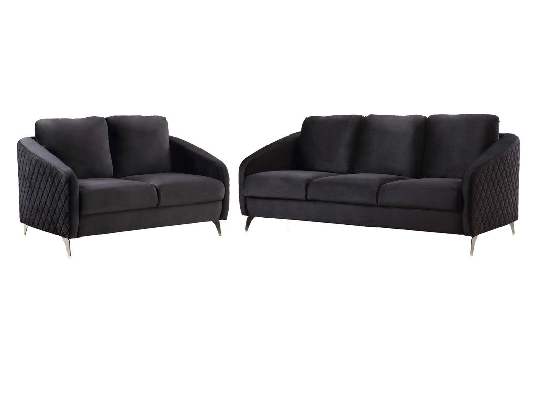 Sofia - Velvet Fabric Sofa, Loveseat Living Room (Set of 2) - Black - Image 8