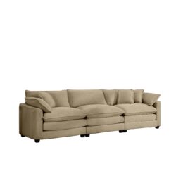 Mid Century Modern Sectional Sofa 3 Seater With Arm And Throw Pillows - Tan