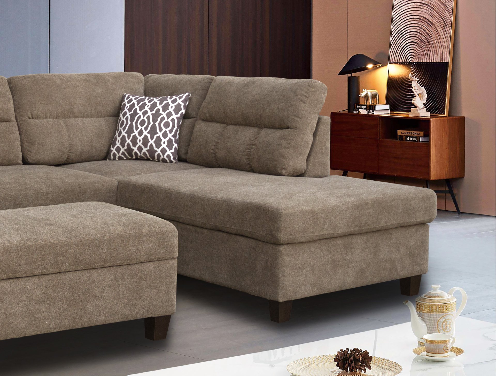 Diego - Sectional Sofa With Right Facing Chaise Storage Ottoman And 2 Accent Pillows - Brown - Image 3
